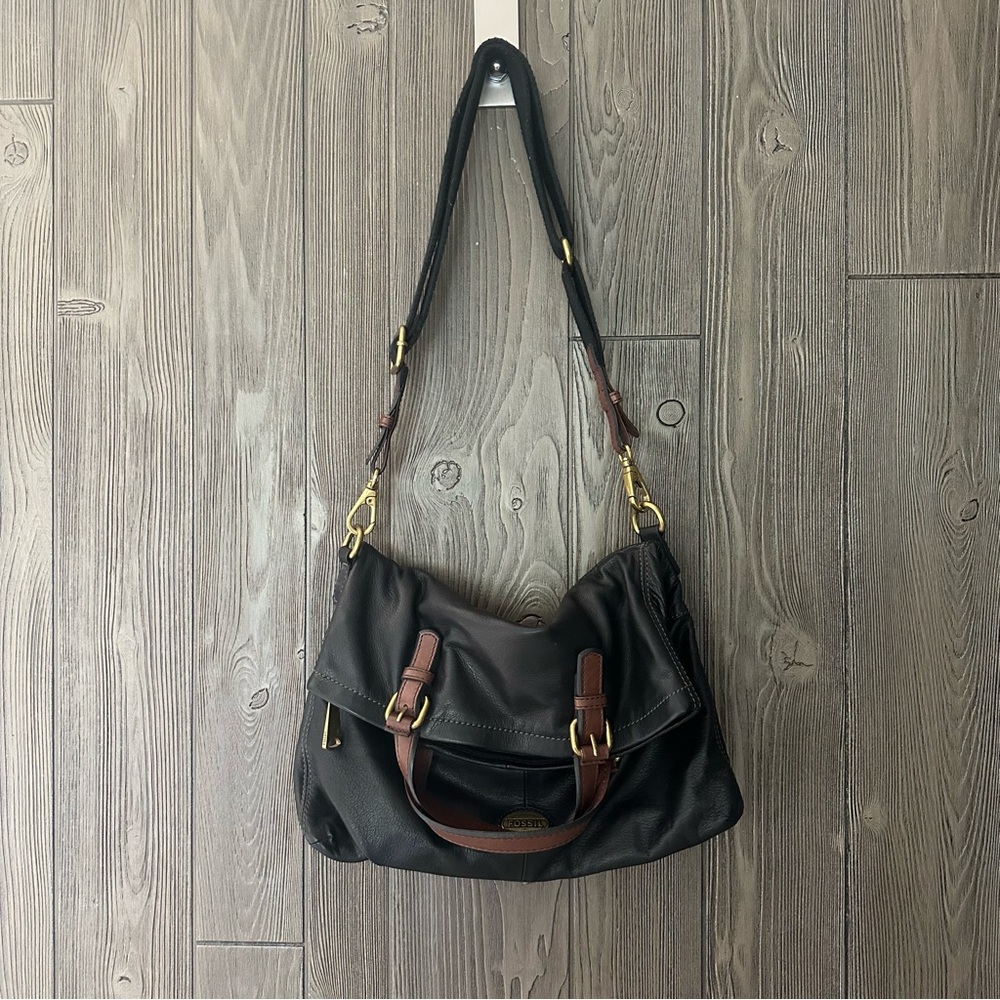 Fossil Explorer Black Leather Tote